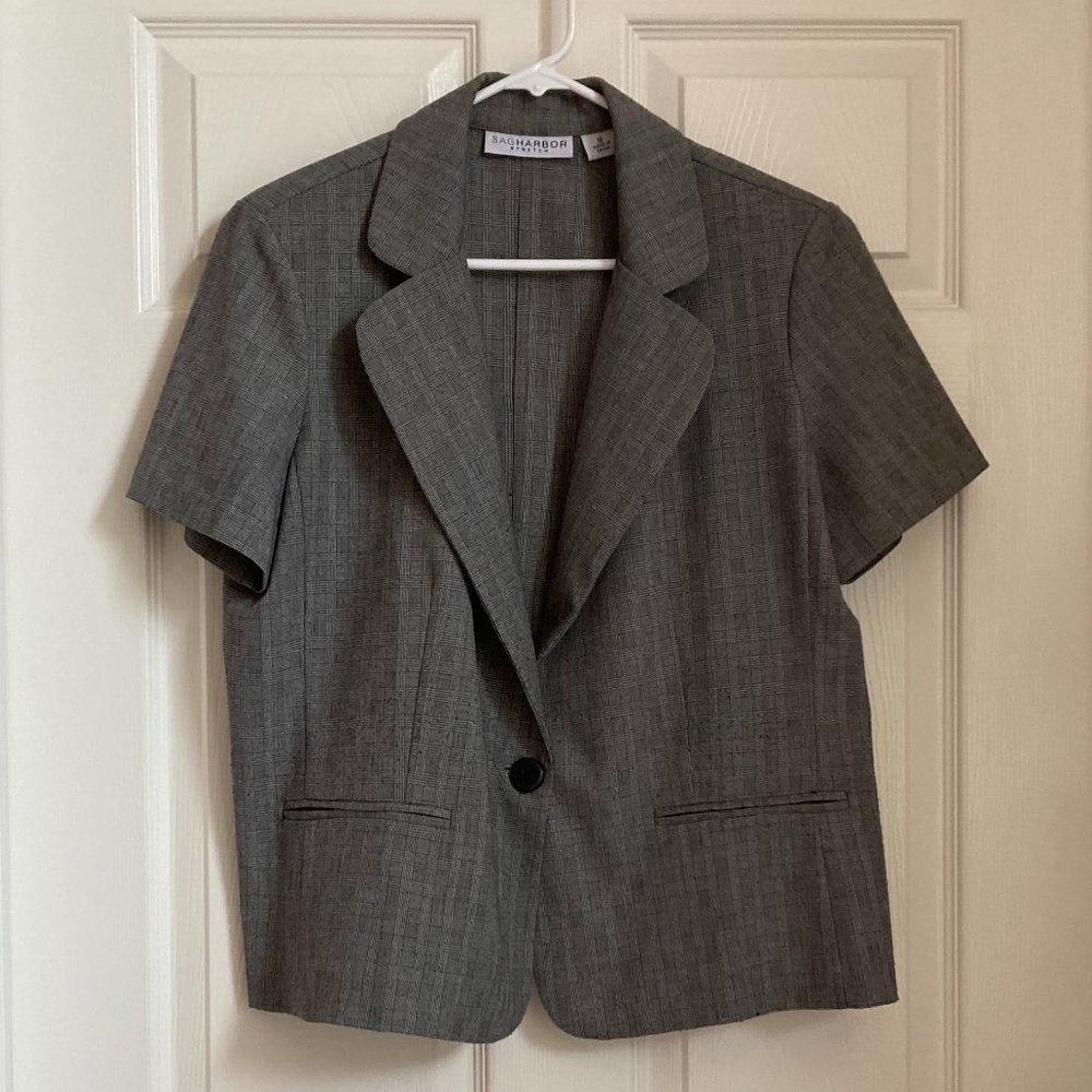Sag Harbor black pattered short sleeve lightweight, unlined jacket - Size 12